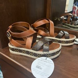 Louis Vuitton Calfskin Monogram Boundary Studded Flatform Sandals